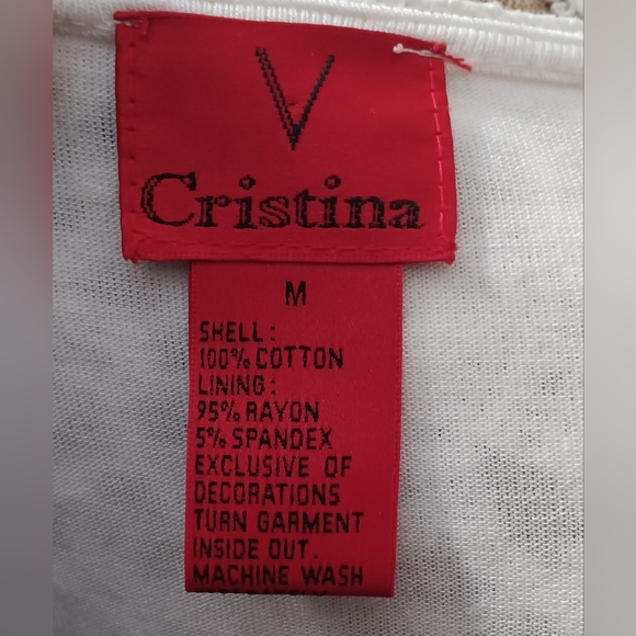 V Christina White Floral Embroidered Blouse Size M - Picture 5 of 5